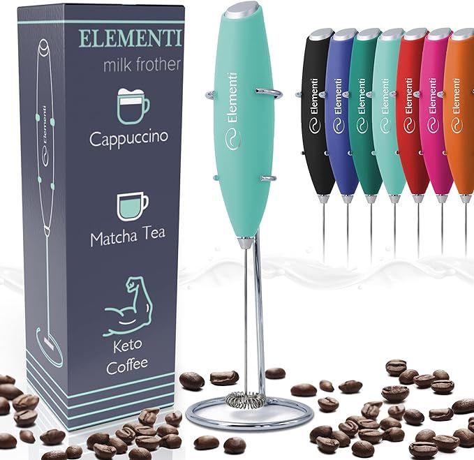 Elementi Electric Milk Frother Handheld, Matcha Whisk, Milk frother for Coffee Frother Electric H... | Amazon (US)