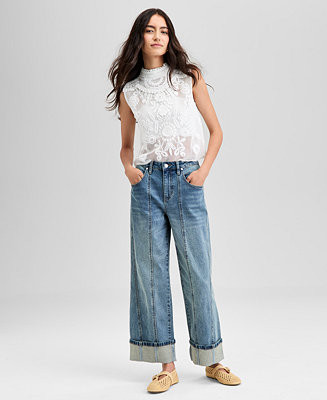 Women's High-Rise Seamed Cuffed Jeans | Macy's