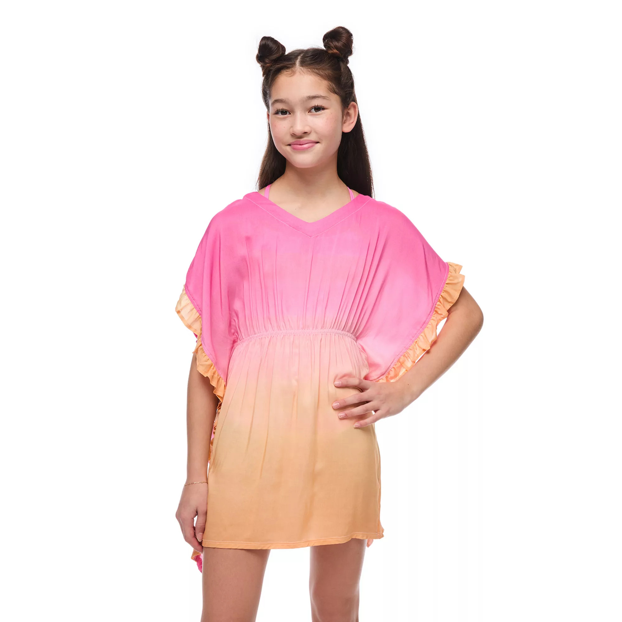 Girls 4-16 Breaking Waves Ruffle Edge Kimono Swim Cover-Up in Regular & Plus | Kohl's