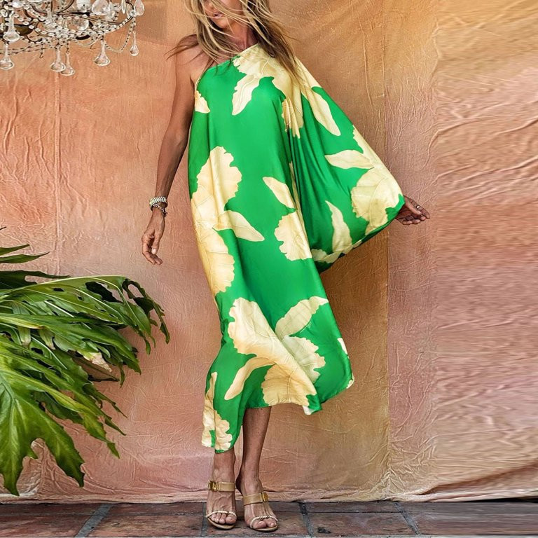 〖TOTO〗Maxi Dresses For Women Asymmetric Beach Coverup Dress Off-The-Shoulder Batwing Sleeve S... | Walmart (US)