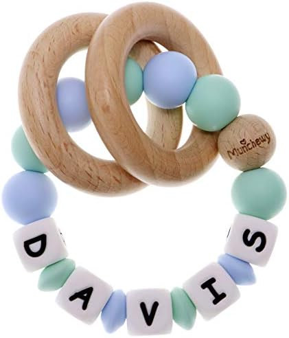 Munchewy Personalized Name Baby Rattle Teether Ring, Customizable Food Grade Silicone Sensory Chew B | Amazon (US)