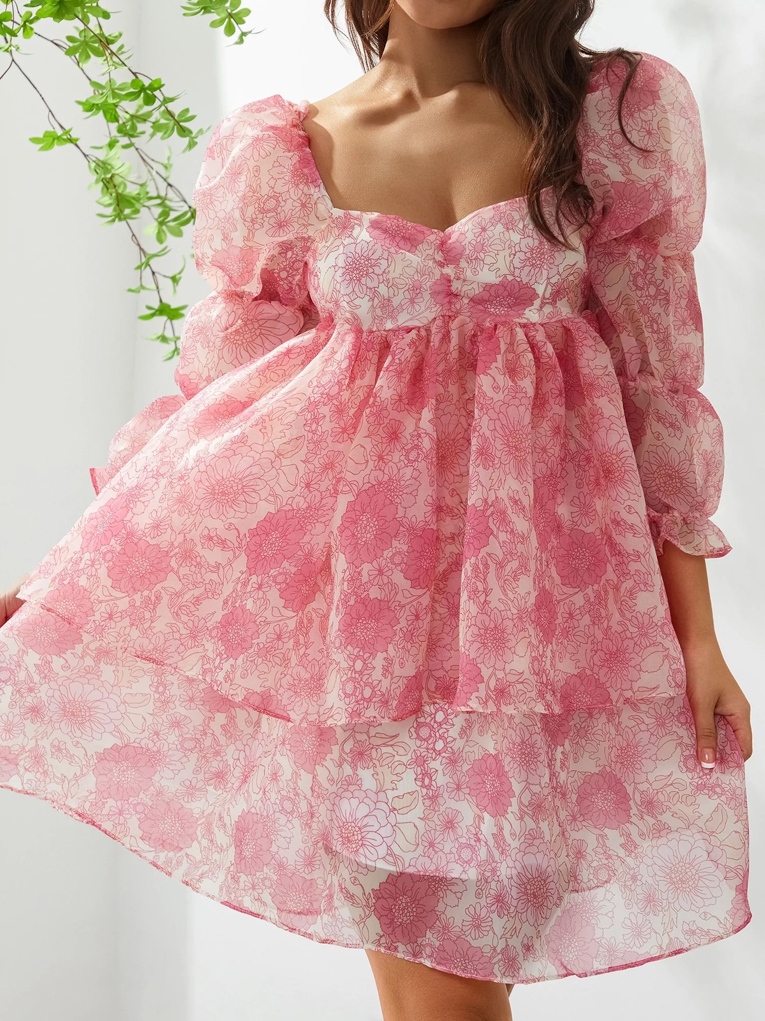 Coduop Women Bubble Sleeve Puff Dress Floral Ruffle Summer Party Prom A-line Dresses - Walmart.co... | Walmart (US)