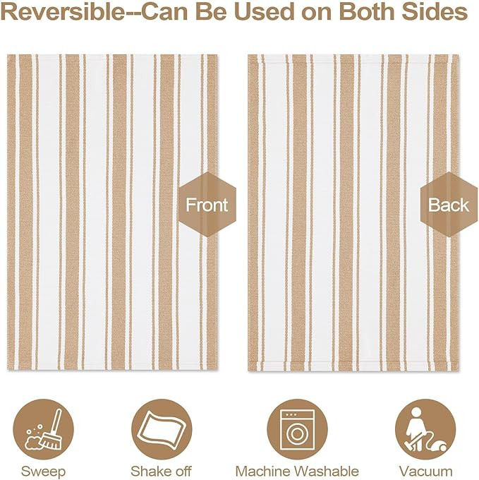 LEEVAN Striped Front Door Mat 2'x4.3', Washable Low Profile Entryway Rug, Reversible Porch Rug, C... | Amazon (US)