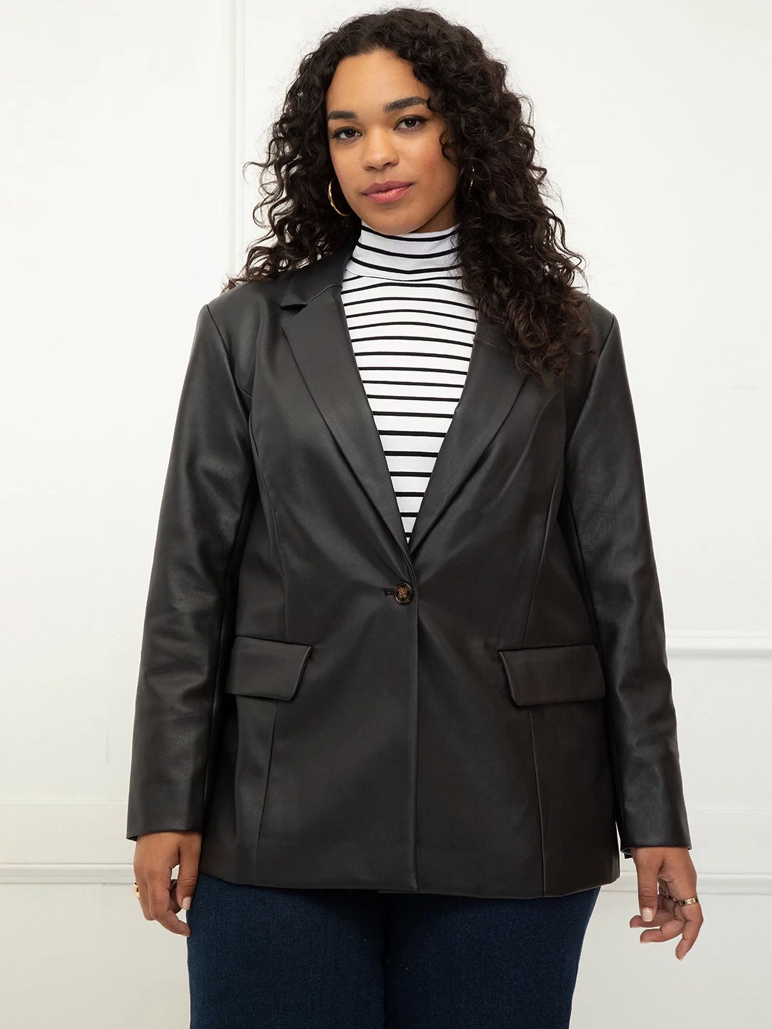 ELOQUII Elements Women's Plus Size Faux Leather Blazer | Walmart (US)