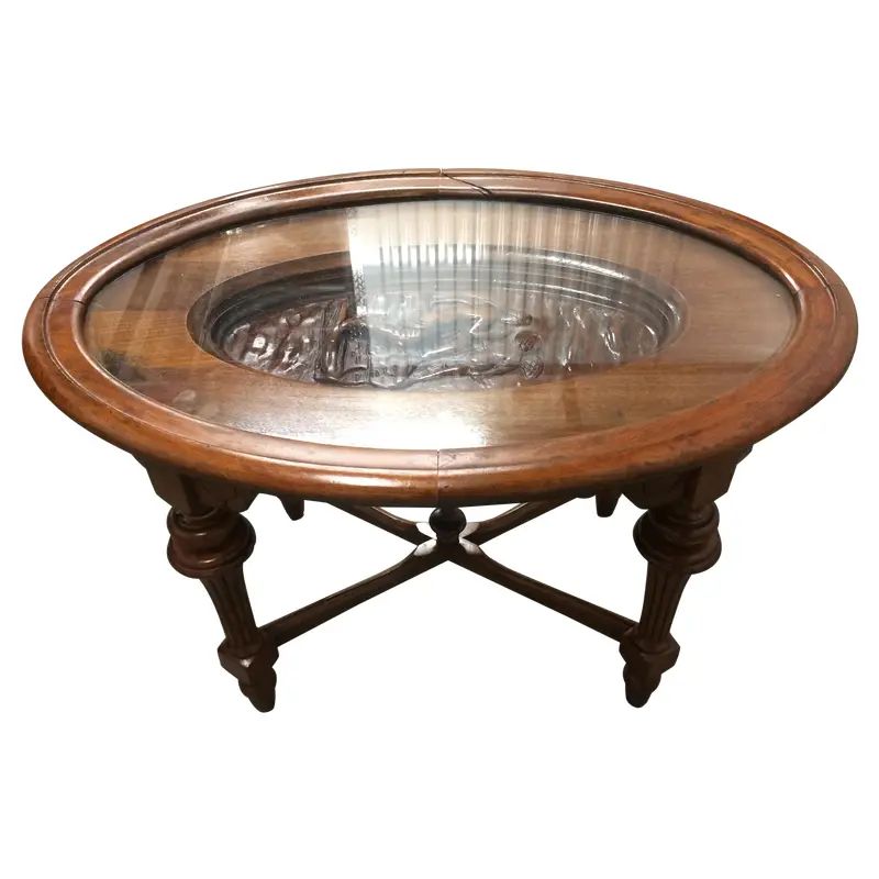Hand-Carved Oval Coffee Table | Chairish