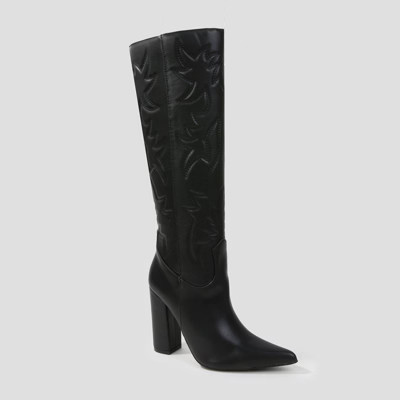 Berness Women's Antonella Western Knee-High Boots with Embroidered Stitching Black 11 | Target