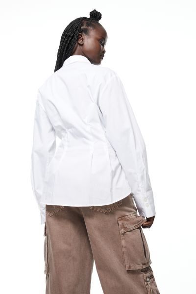 Tapered-waist Poplin Shirt - White - Ladies | H&M US | H&M (US + CA)