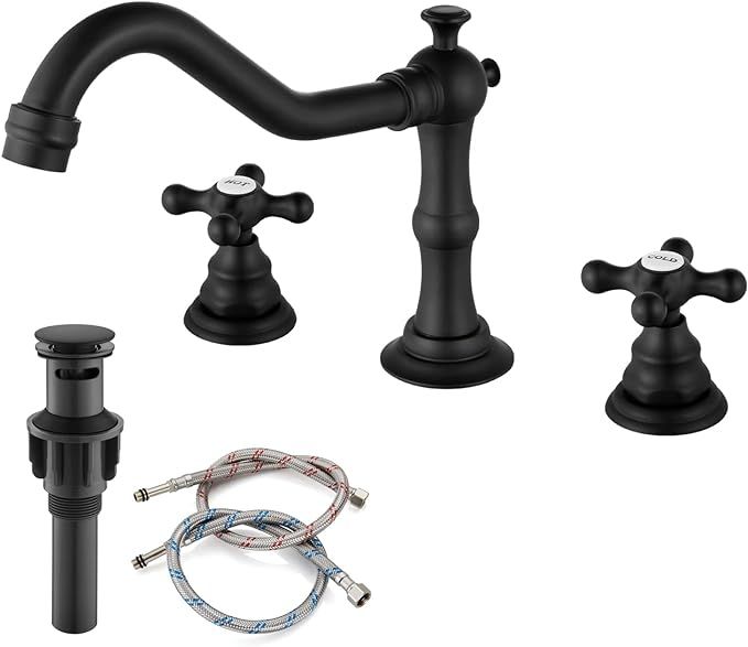 gotonovo 3 Hole Matte Black Bathroom Sink Widespread Faucet Mixing Tap Deck Mount Double Handle C... | Amazon (US)