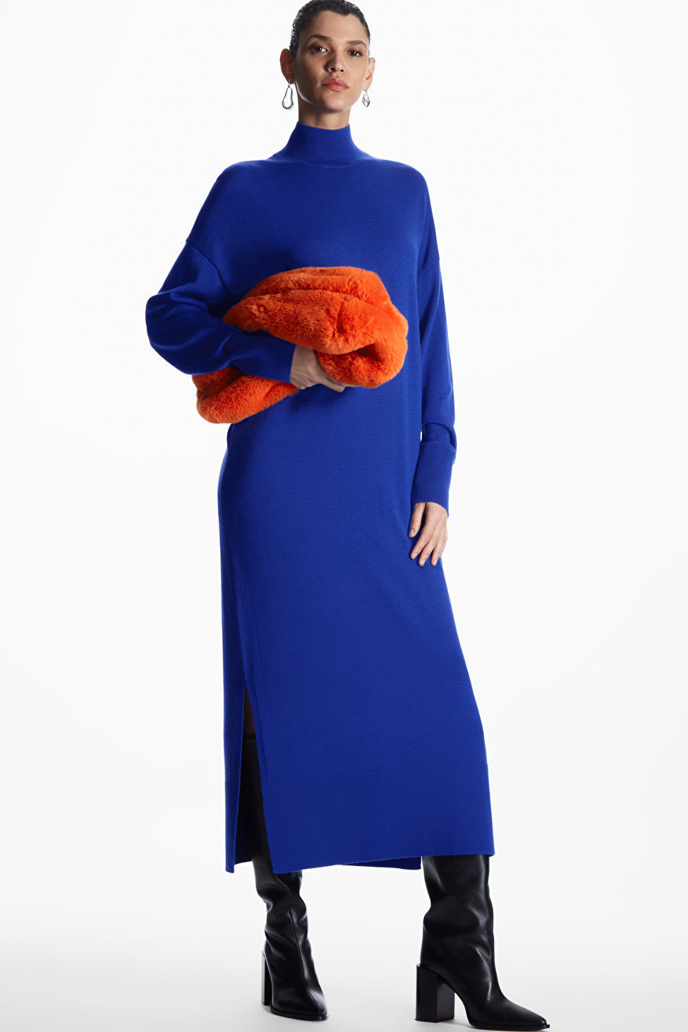 MERINO WOOL TURTLENECK MAXI DRESS | Blue Sweater Dress | Winter Dress Outfit | COS (US)
