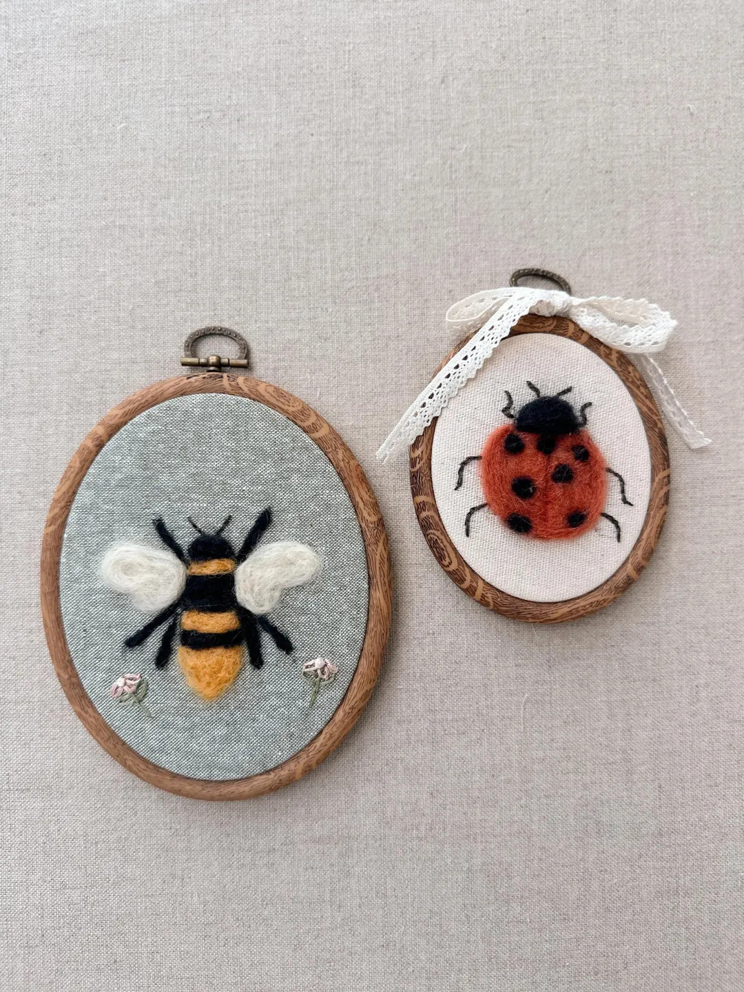 Bee & Ladybug Needle Felt Embroidery Hoop Wall Art – Handmade Felted Insect Decor, Nursery Room... | Etsy (US)