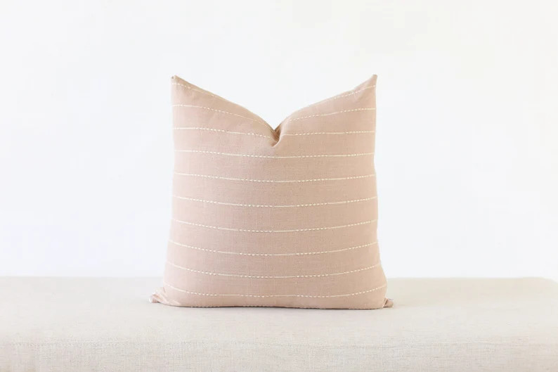 Blush Stripe Linen Throw Pillow Cover Nude Throw Pillow Boho - Etsy | Etsy (US)