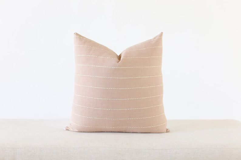 Blush Stripe Linen Throw Pillow Cover Nude Throw Pillow Boho - Etsy | Etsy (US)