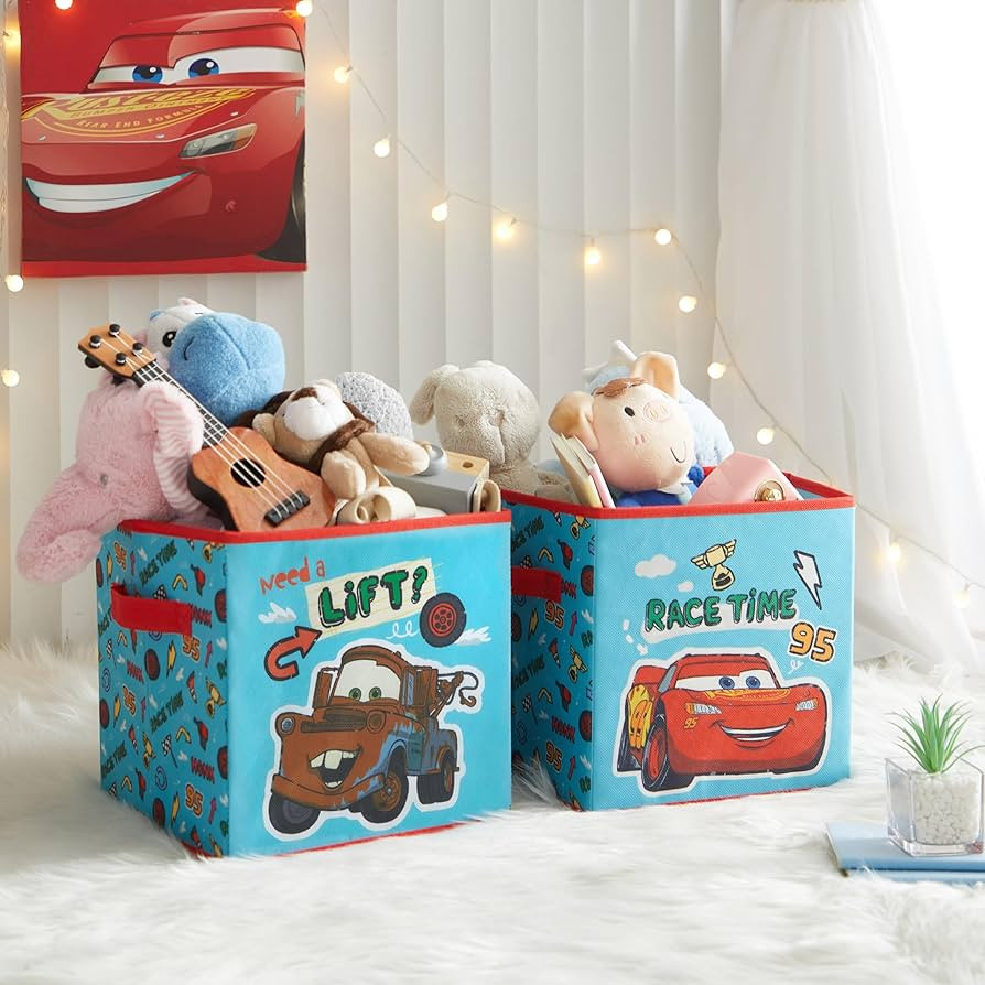 Disney Cars Storage Cubes, Set of 2 Durable 10"x10"x10" Fabric Bins with Handles, Lightning McQue... | Amazon (US)