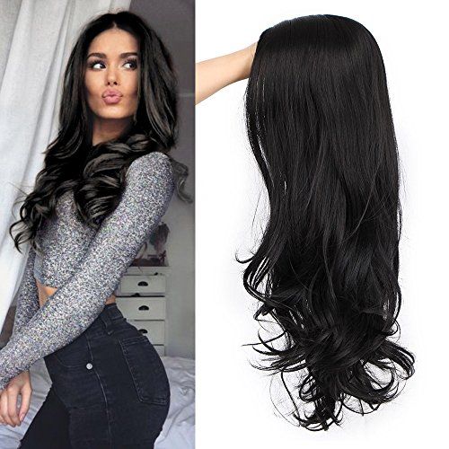Long black straight Angel's Desire wig Costume 30 in wig Wavy Curly 29.5 inches Wigs Natural Black H | Amazon (US)