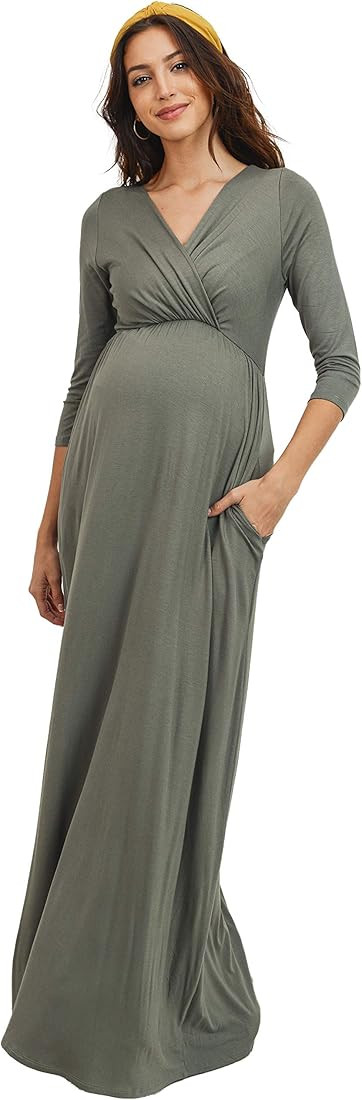LaClef Women's Wrapped Ruched Maternity Dress with Pocket | Amazon (US)