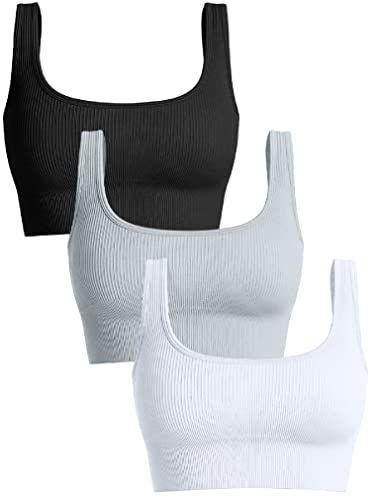 OQQ Women's 3 Piece Medium Support Tank Top Ribbed Seamless Removable Cups Workout Exercise Sport... | Amazon (US)