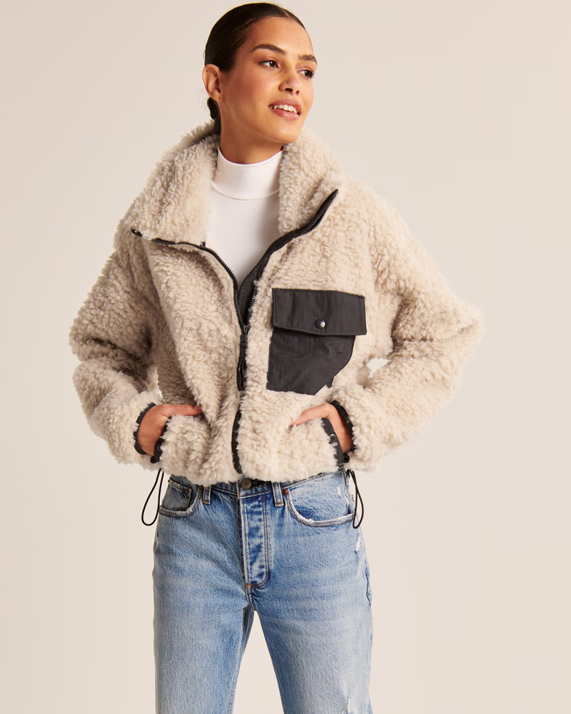 Cinched Sherpa Full-Zip Jacket | Abercrombie & Fitch (US)