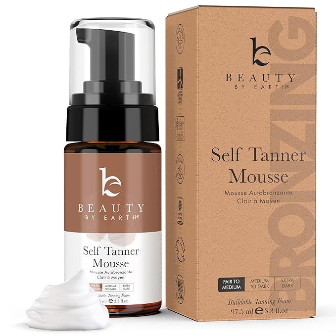 Beauty by Earth Self Tanner Mousse - Fair to Medium Gradual Self Tanner Foam, Sunless Tanner, Nat... | Amazon (US)