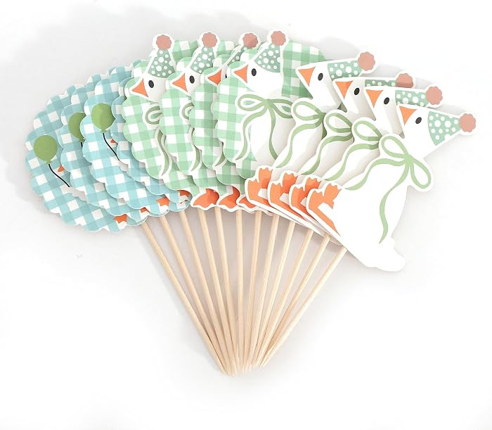 Silly Goose Cupcake Toppers, 12PCS Farm Animal Baby Shower Cake Picks(Sage green) | Amazon (US)