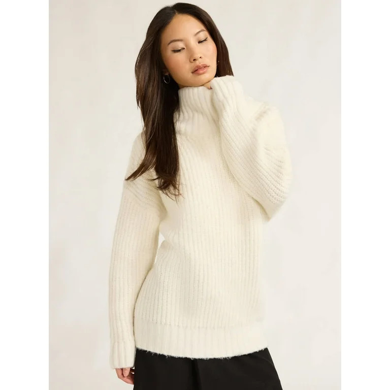 Scoop Women’s Chunky Funnel Neck Sweater, Lightweight, Sizes XS-XXL | Walmart (US)