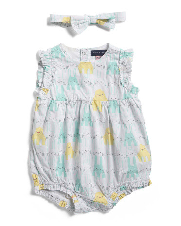 2pc Infant Girls Bunny Chick Print Bubble Romper Set | TJ Maxx