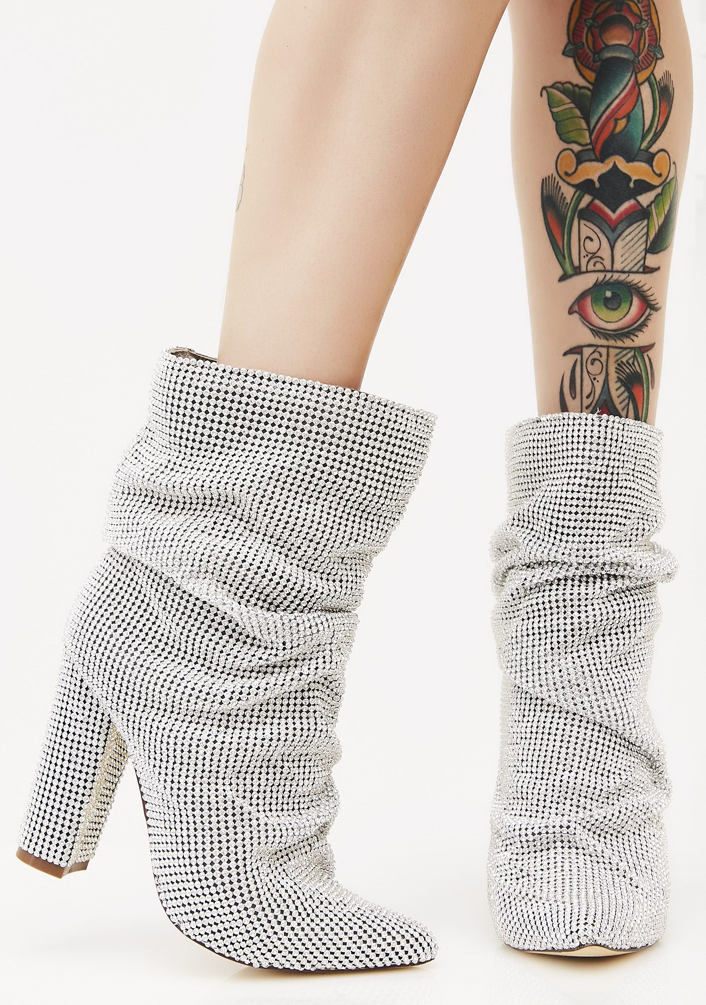 Slouch Chainmail Silver Booties | Dolls Kill