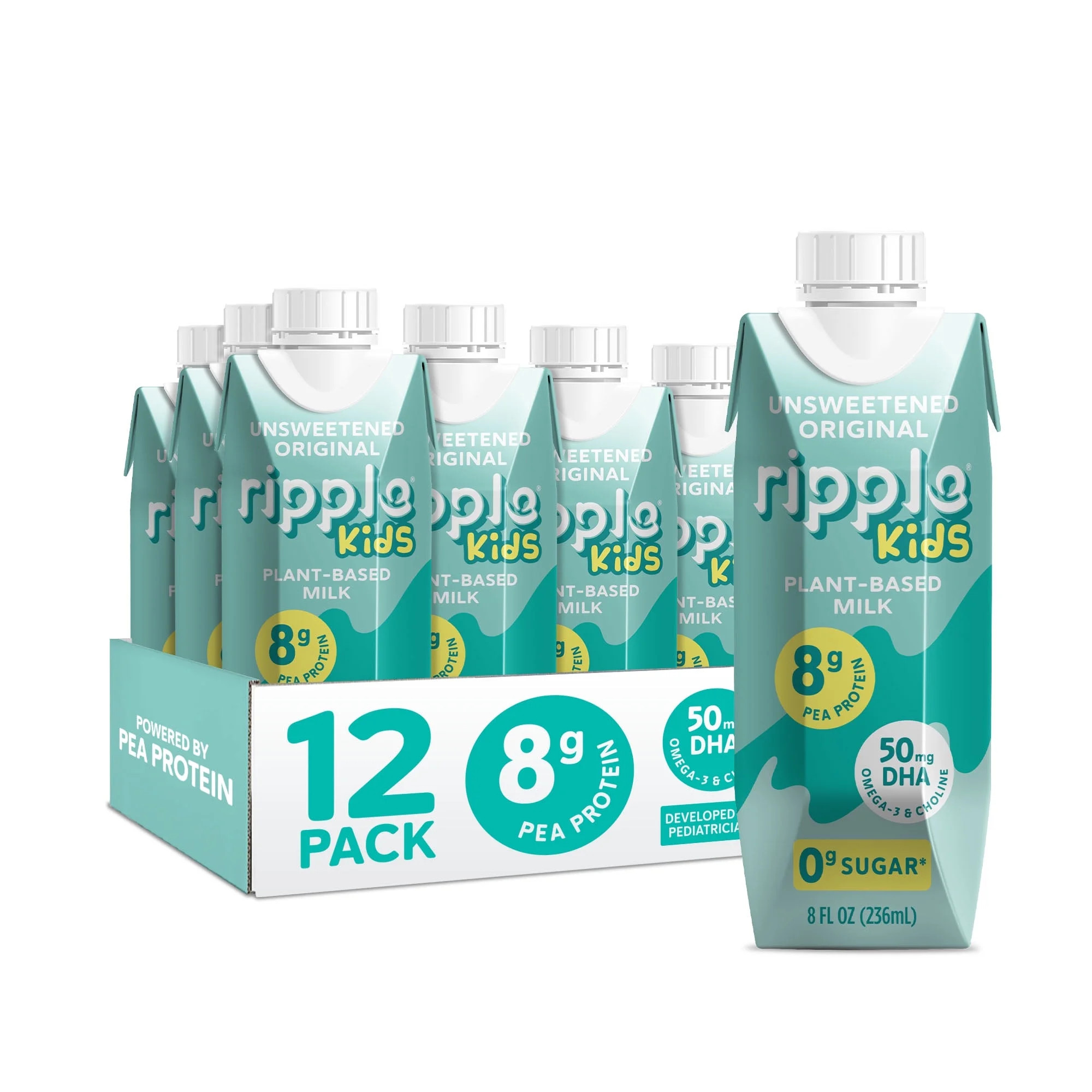 Ripple Kids Unsweetened Non-Dairy Milk l 8g Pea Protein l Shelf-Stable l Single Serve Cartons l P... | Walmart (US)