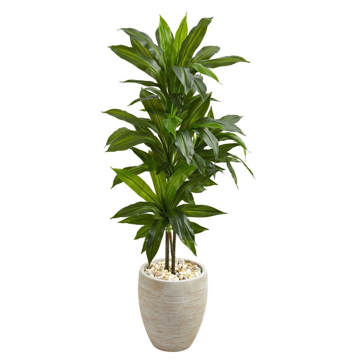 Nearly Natural 4-ft Artificial Dracaena Plant in Sand Colored Planter (Real Touch) | Target