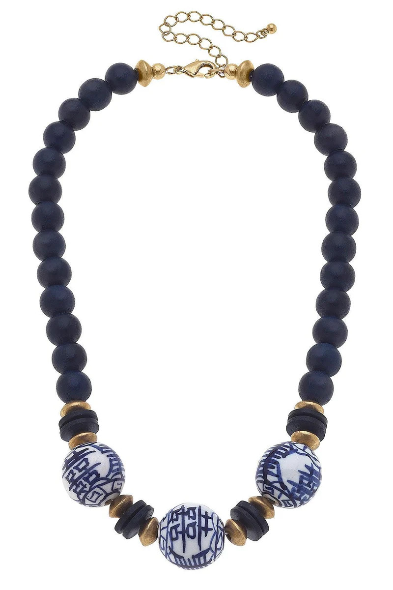 Hazel Blue & White Chinoiserie & Painted Wood Necklace - FINAL SALE | CANVAS