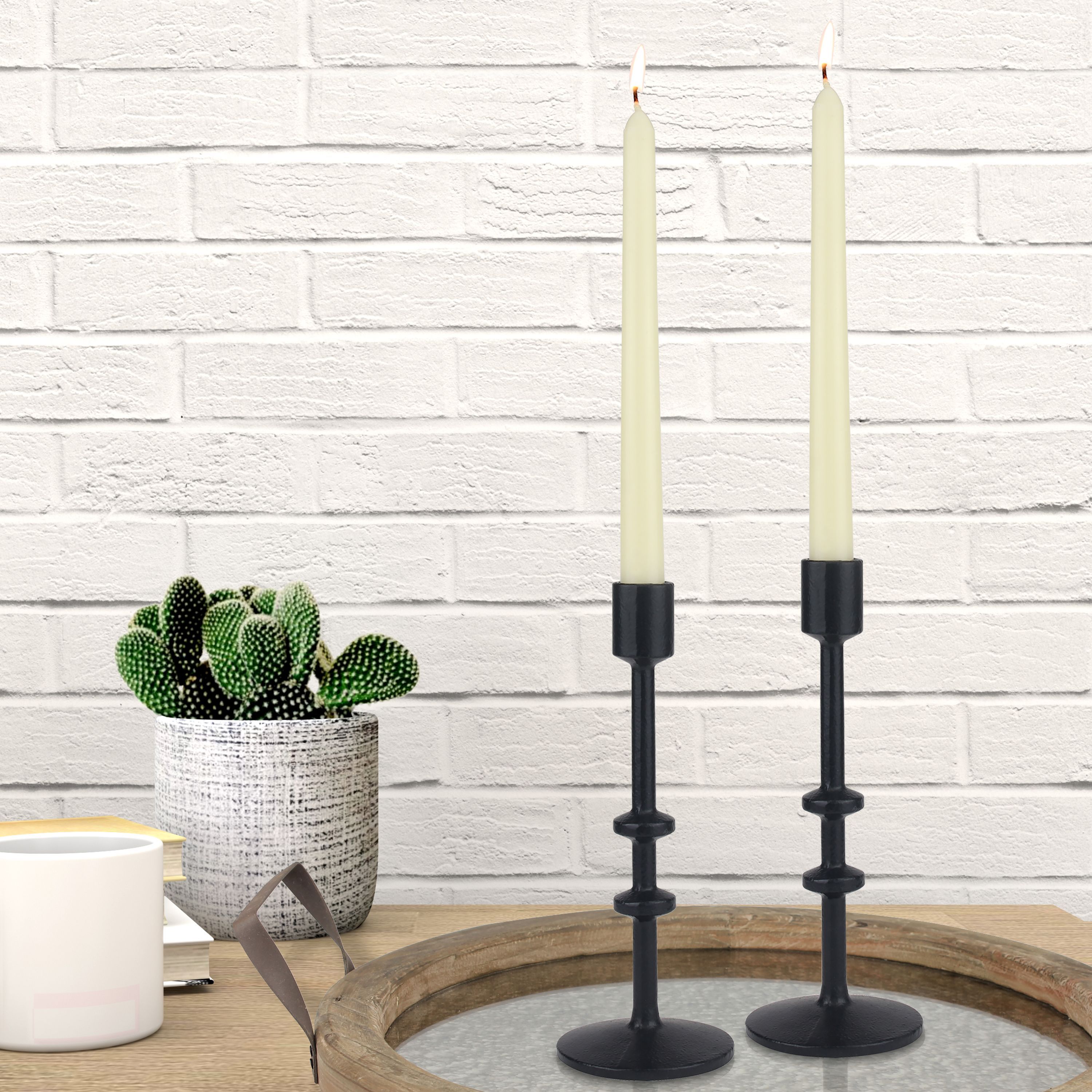 Stonebriar Table Top 9" Traditional Cast Iron Candlestick Holder Set, Black, 2 Pieces | Walmart (US)