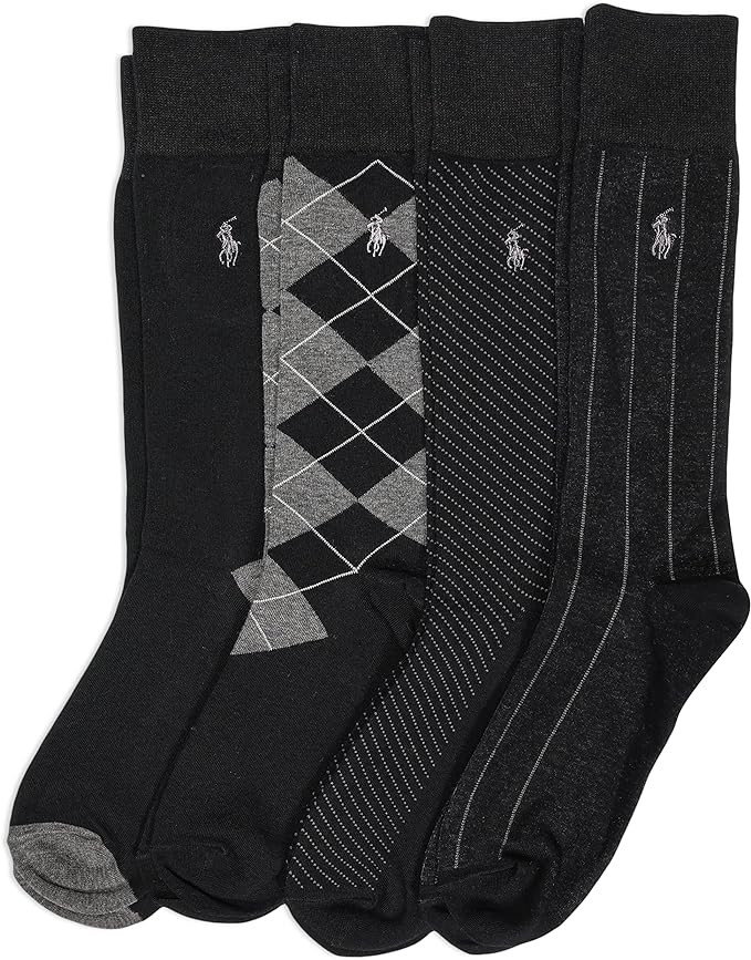POLO RALPH LAUREN Men's Assorted Pattern Dress Crew Socks (4-Pack) | Amazon (US)