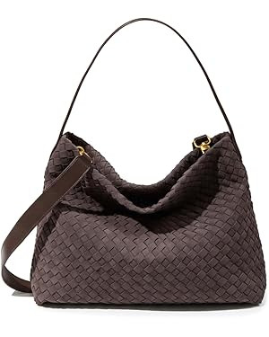 Women's Braided Leather Tote Bag Stylish Suede Hobo Shoulder Bag with Woven Details | Amazon (US)