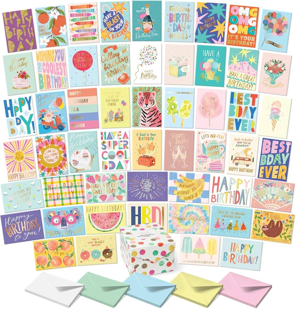 S&O Box of Happy Birthday Cards with Envelopes - 100 Unique Memorable Birthday Cards with Envelop... | Amazon (US)