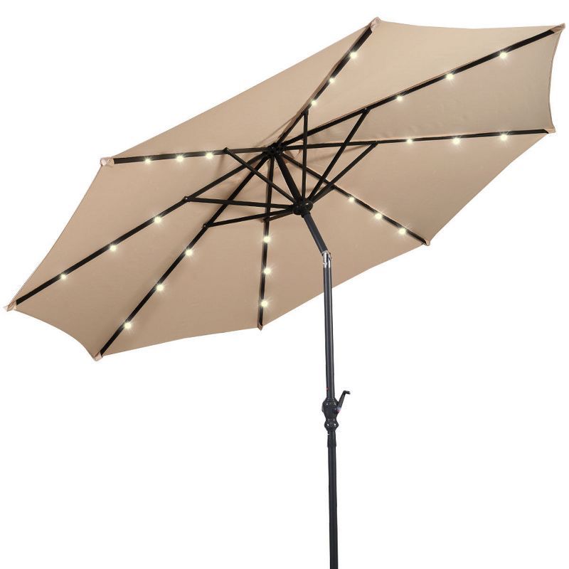 Costway 10ft Patio Solar Umbrella LED Patio Market Steel Tilt w/ Crank Outdoor Beige | Target
