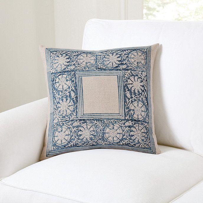 Connie Block Print Linen Square Throw Pillow Cover with Hidden Zipper & Down Insert | Ballard Designs, Inc.