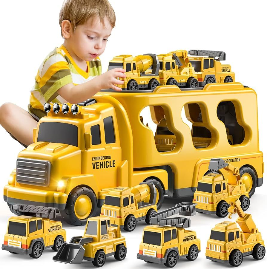 TEMI Construction Truck Toys Cars for Toddlers 3-5 - 7-in-1 Friction Power Vehicle Toy 3 4 5 6 Ye... | Amazon (US)