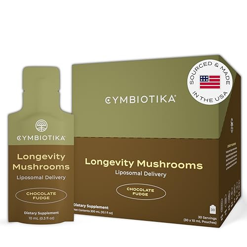 CYMBIOTIKA Liposomal Mushroom Supplement with Lion's Mane, Turkey Tail, B-Vitamins, Cordyceps & Reishi Mushrooms, Supplements for Immune Support and Energy, Chocolate Fudge Flavor, 30 Pack | Amazon (US)