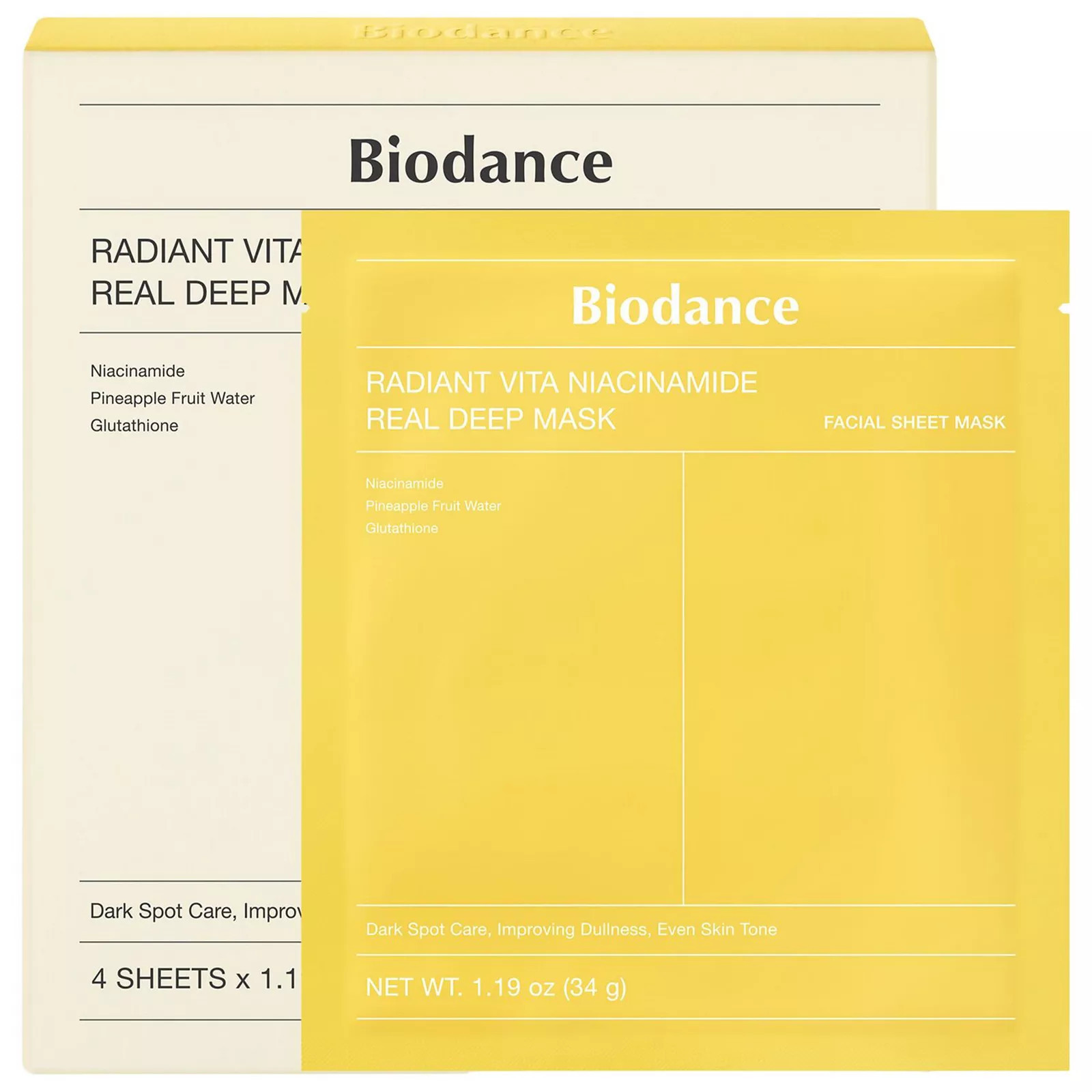 Biodance Radiant Vita Niacinamide Real Deep Mask 4 Pack for Brightening Dull Skin & Dark Spot Care, None | Kohl's
