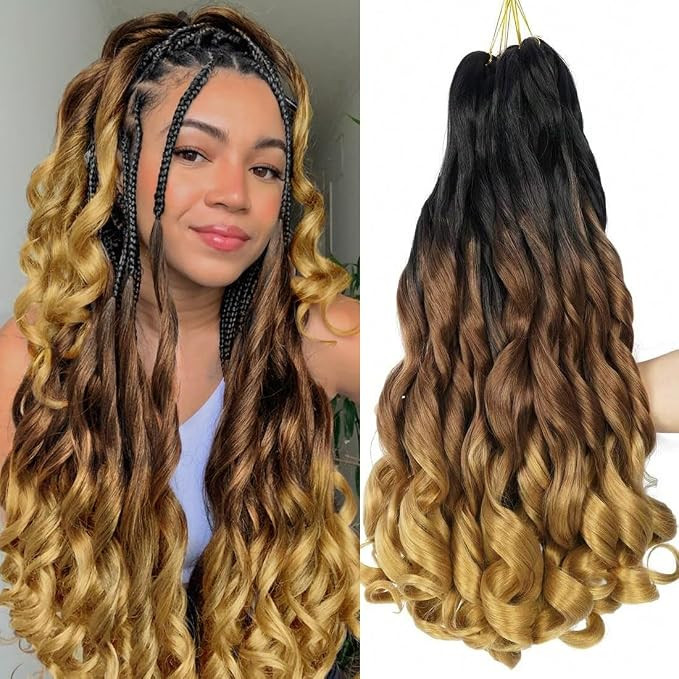 French Curl Ombre Braiding Hair Pre Stretched 24 inch 6 Packs Wave Bouncy Braiding Hair French Cu... | Amazon (US)