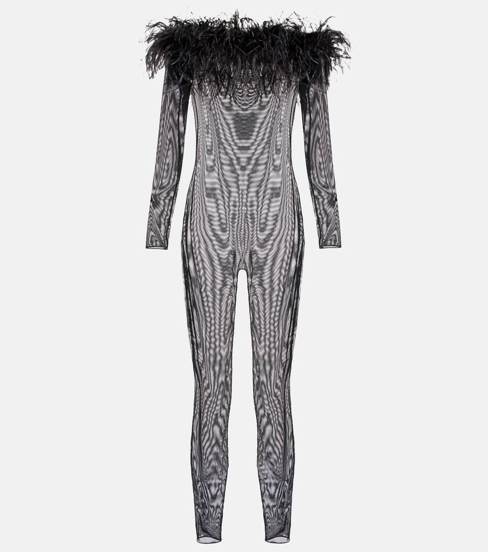 Feather-trimmed mesh jumpsuit | Mytheresa (UK)