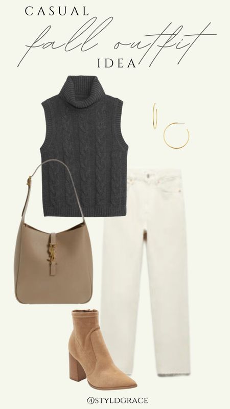 Casual fall outfit idea 

Top: Gap
Pants: Mango
Shoes: Steve Madden 
Bag: YSL

Sweater weather outfit, mom outfit, mom style outfit, white jeans outfit, neutral jeans outfit, easy fall outfit, sweater outfit, casual mom outfit, casual mom style 