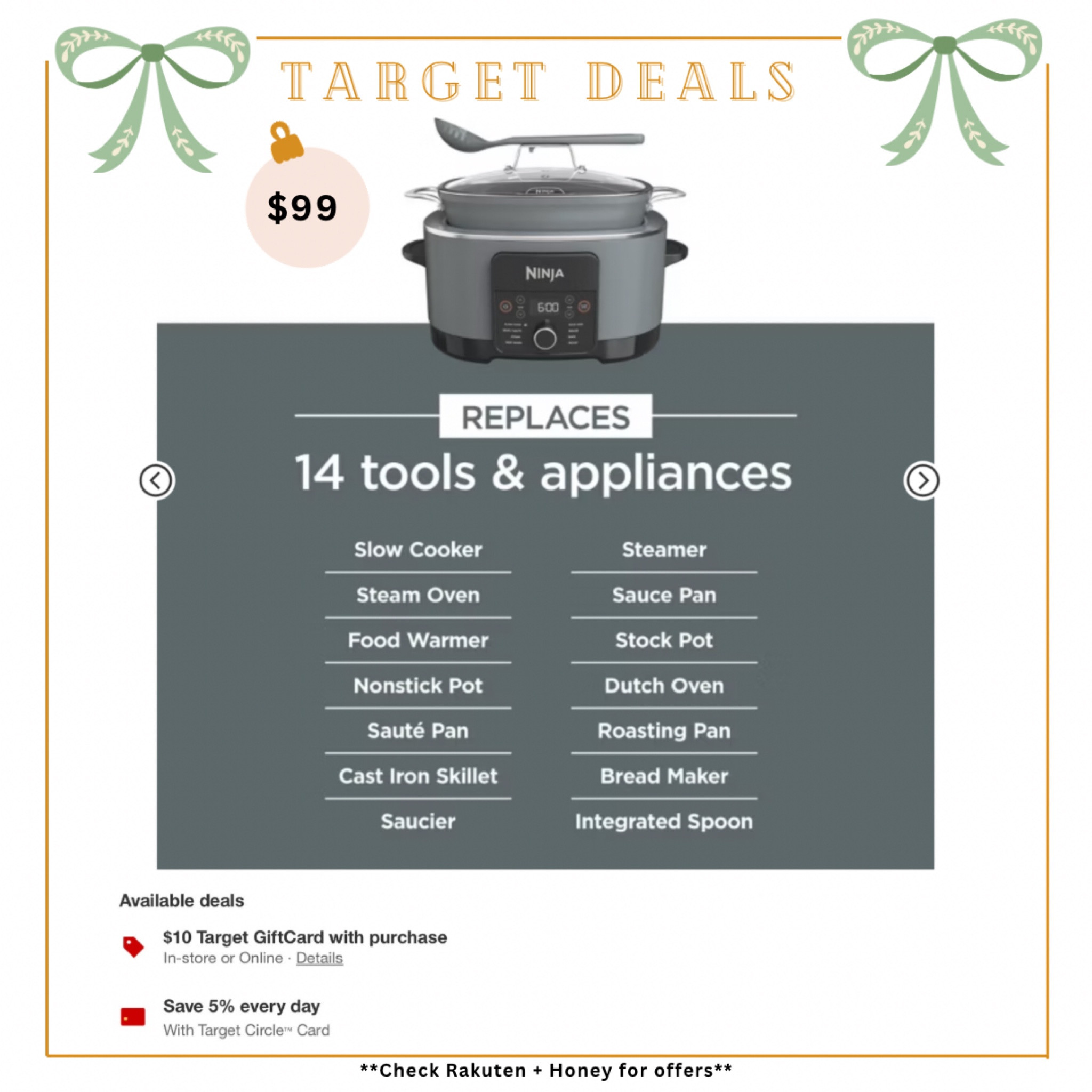 Target Kitchen Deal! Ninja Foodie PossibleCooker Pro Slow Cooker. I bought this two years ago and use it all the time! It’s on sale for $99 and you get a $10 gift card. Rakuten cash back is 1%  

#LTKHoliday #LTKHome #LTKCyberWeek