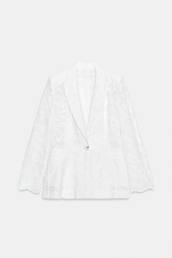 EMBROIDERED PERFORATED SHOULDER PAD TAILORED BLAZER | Zara US