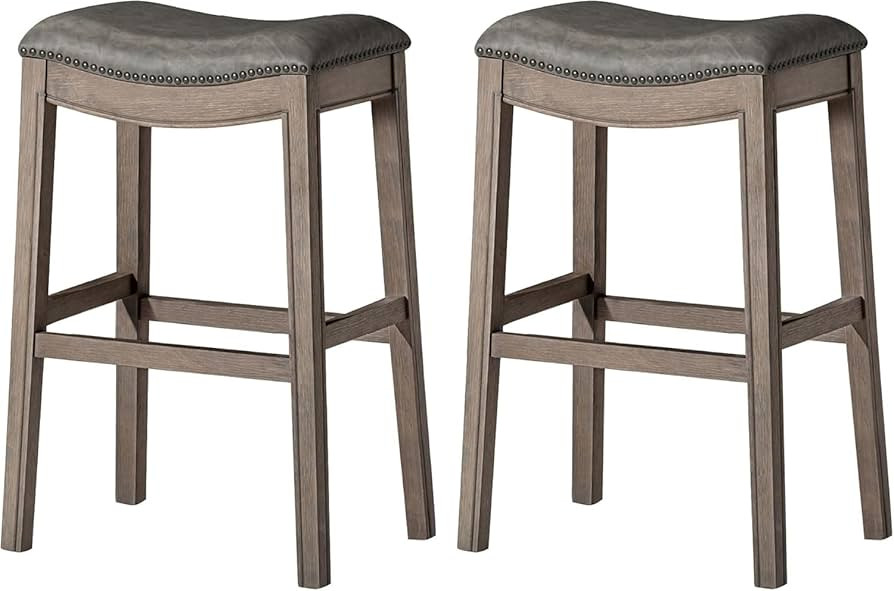 Maven Lane Adrien Backless Bar Stool \u2013 Set of 2 \u2013 31 Inch Saddle Seat with Footrest \u2... | Amazon (US)