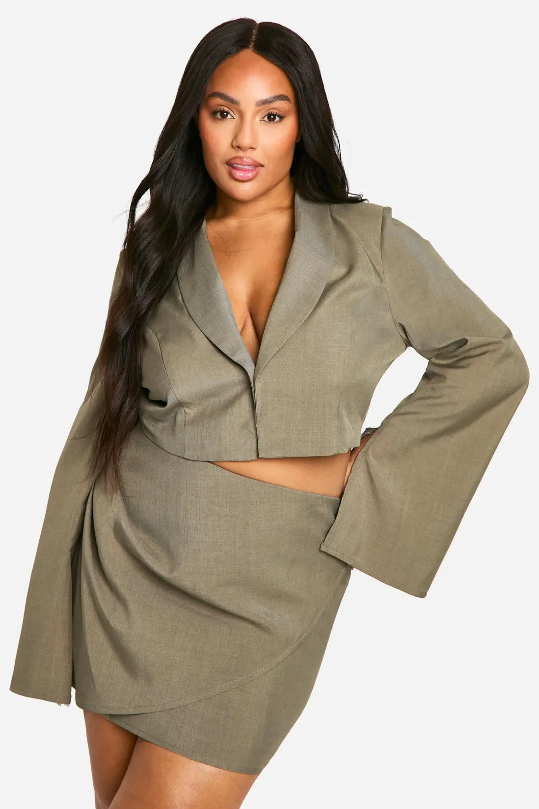 Grey Plus Tailored Wrap Skirt | Boohoo USA | boohoo (US & Canada)