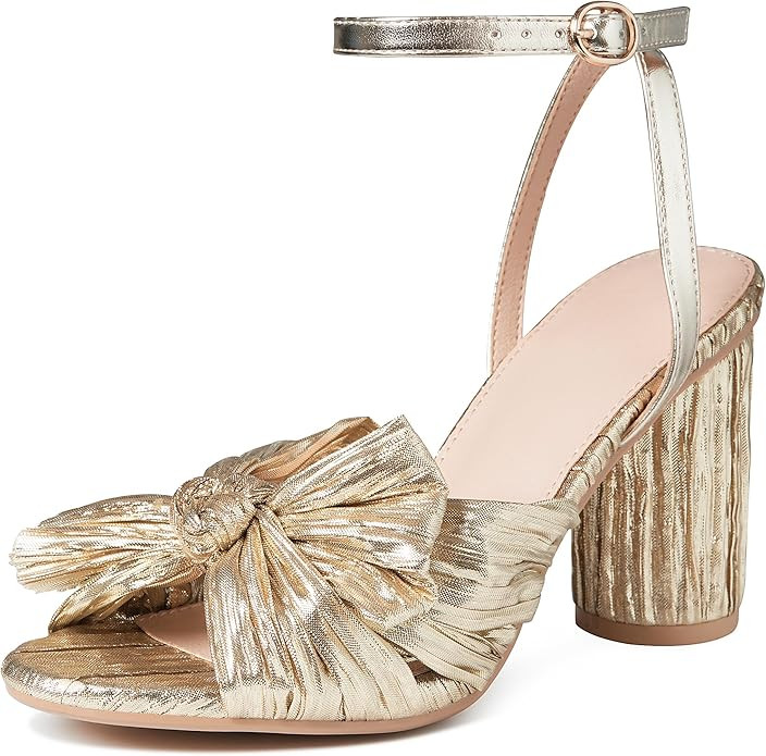 VIMISAOI Womens High Block Chunky Heel Sandals Fashion Open Toe Ankle Buckle Strap Pleated Bow He... | Amazon (US)