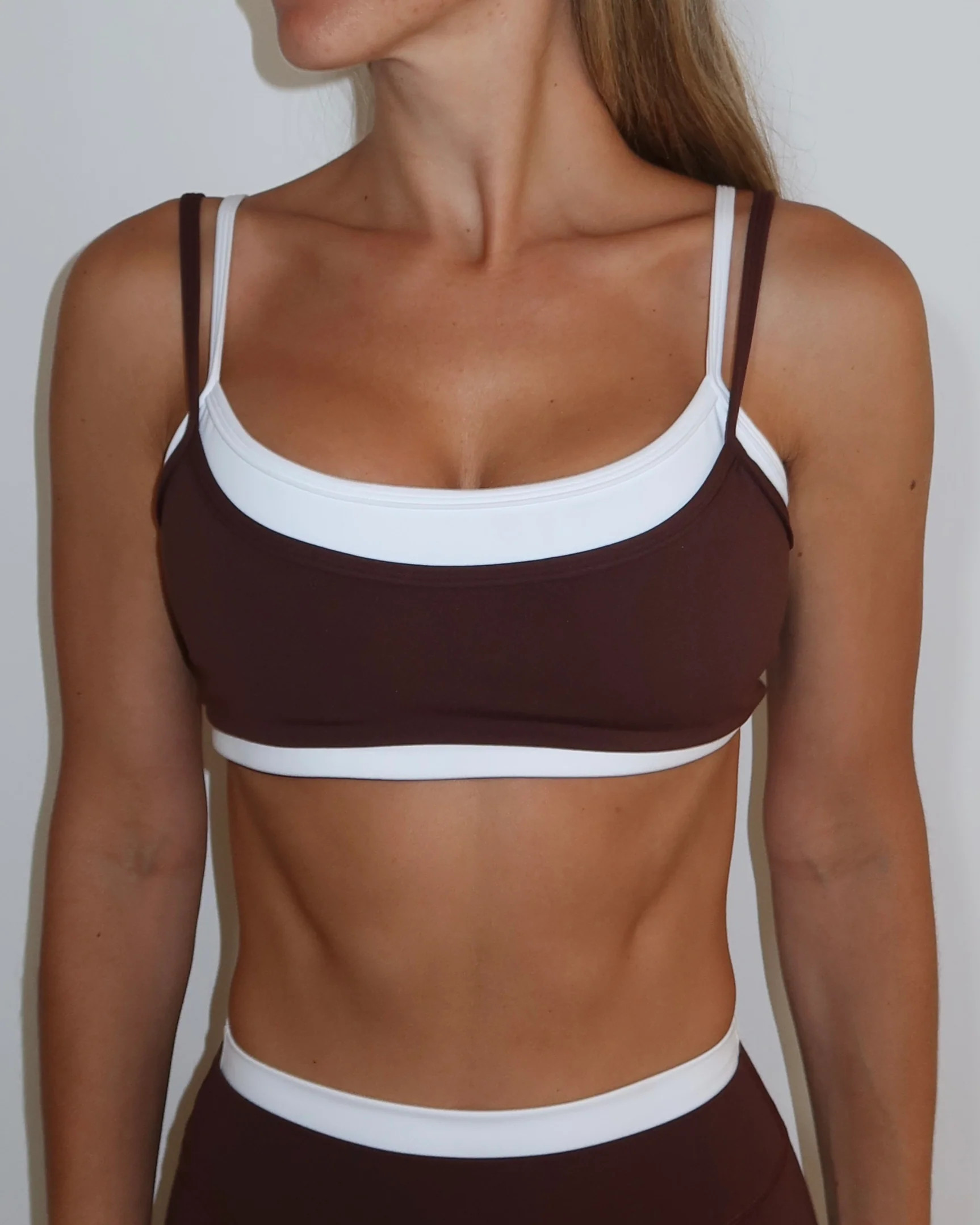 Double Layer Scoop Bra - Mocha Brown & White | Liaison the Label