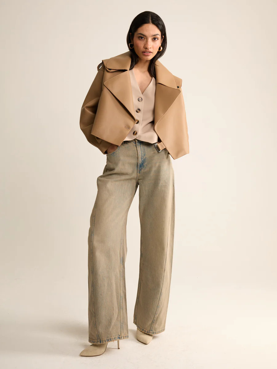 Contemporary Nude Oversized Leather Jacket | DE SAVARY LONDON