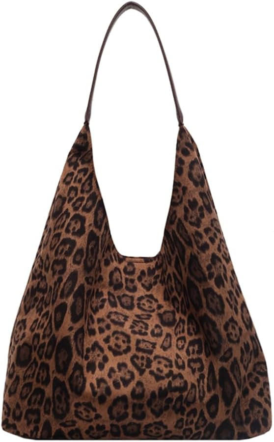 Women's Leopard Tote Bag for Women Cheetah Purse Handbag Suede Shoulder Bag Underarm Hobo Bag Vin... | Amazon (US)