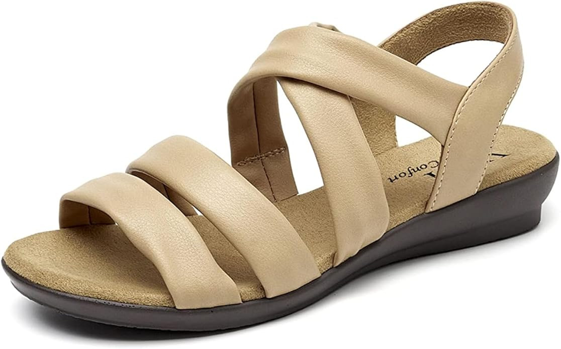 VJH confort Women’s Flat Sandals, Soft Straps Slip-on Open Toe Light Weight Elastic Slingback C... | Amazon (US)